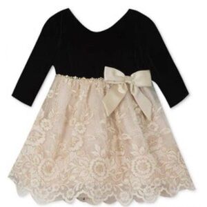 Rare Editions Black and Cream Lace Dress 3-6mo